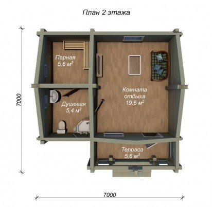 Баня 7000х7000 с террасой