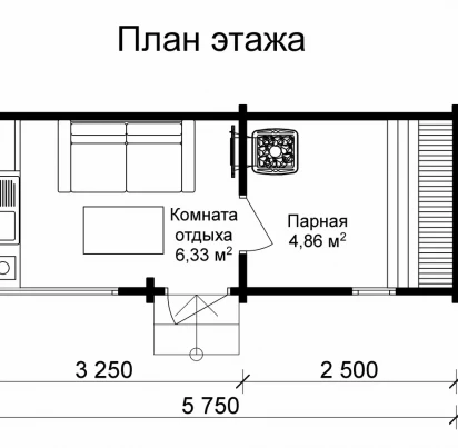 Мобильная баня Окса 2300*6000 (Без подиума)