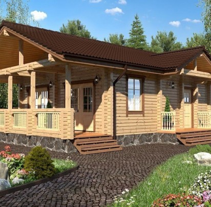 Дом из бруса с террасой 13,1х7,1 (1 этаж)