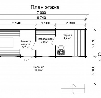 Мобильная баня Печема 7000*2300 (Без подиума)